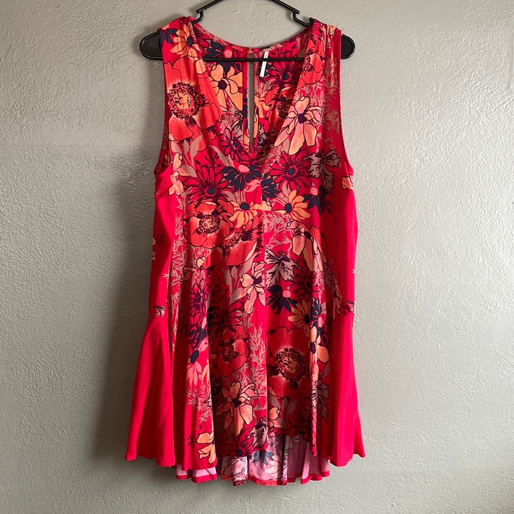 Free people red printed high low sleeveless dress